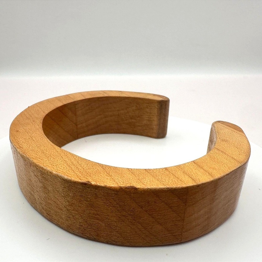 Vintage 90s Brown Wide Natural Wood Cuff Bracelet Boho Chunky Statement Jewelry